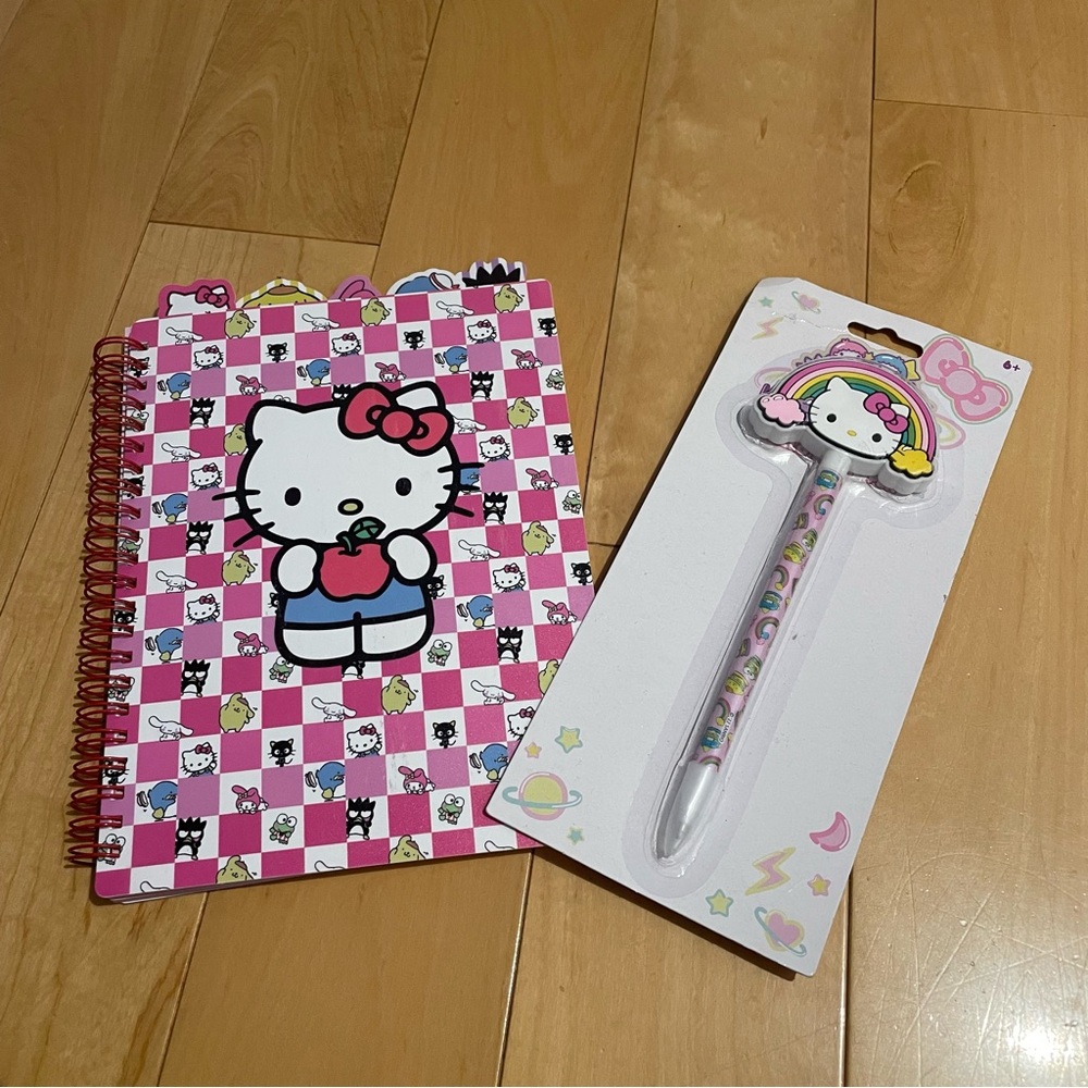 New hello kitty notebook and bow pen bundle